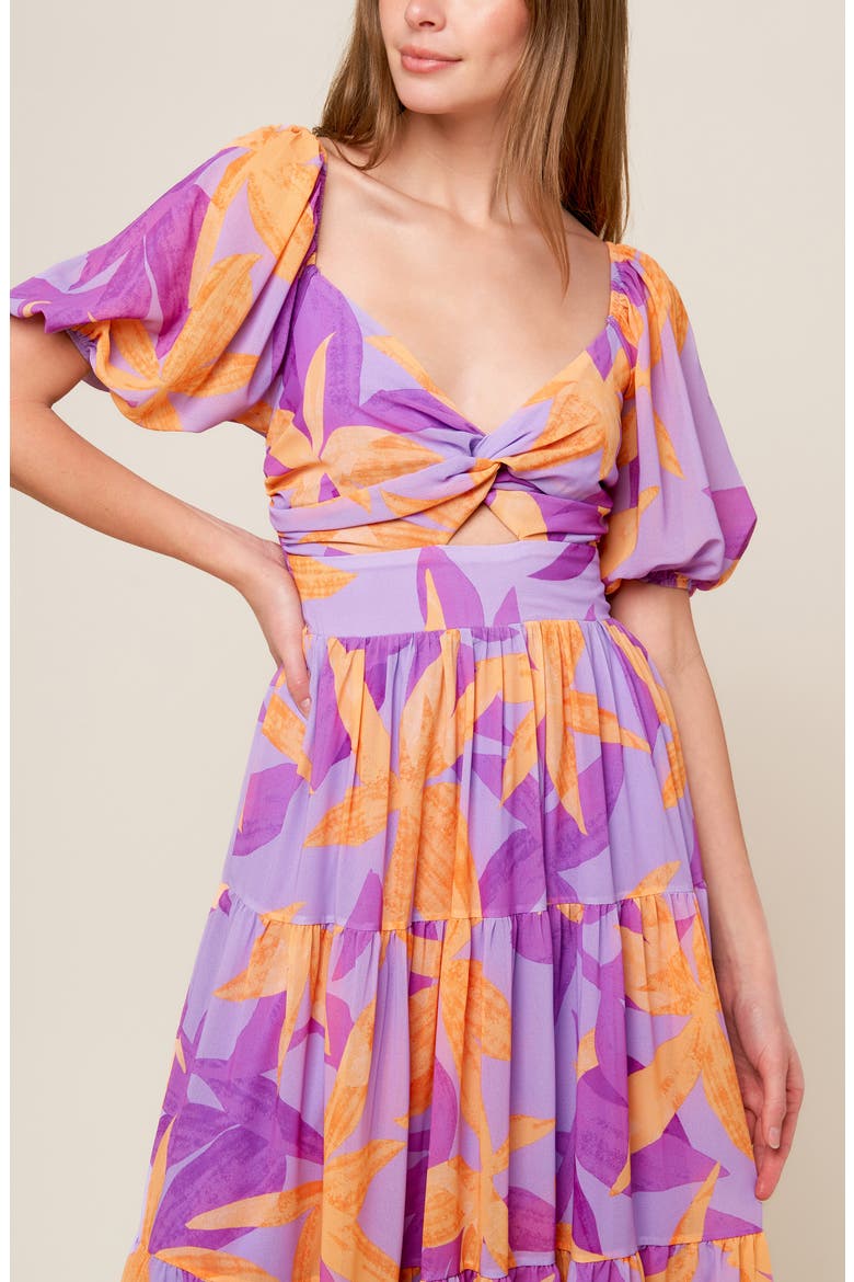 Puff Sleeve Tiered Maxi Dress, Alternate, color, LAVENDER ORANGE