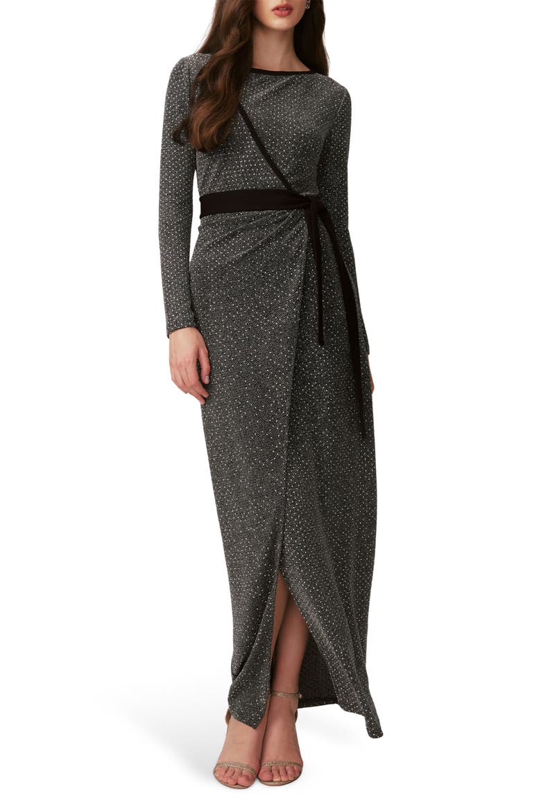 Simona Long Sleeve Faux Wrap Maxi Dress, Main, color, GREY