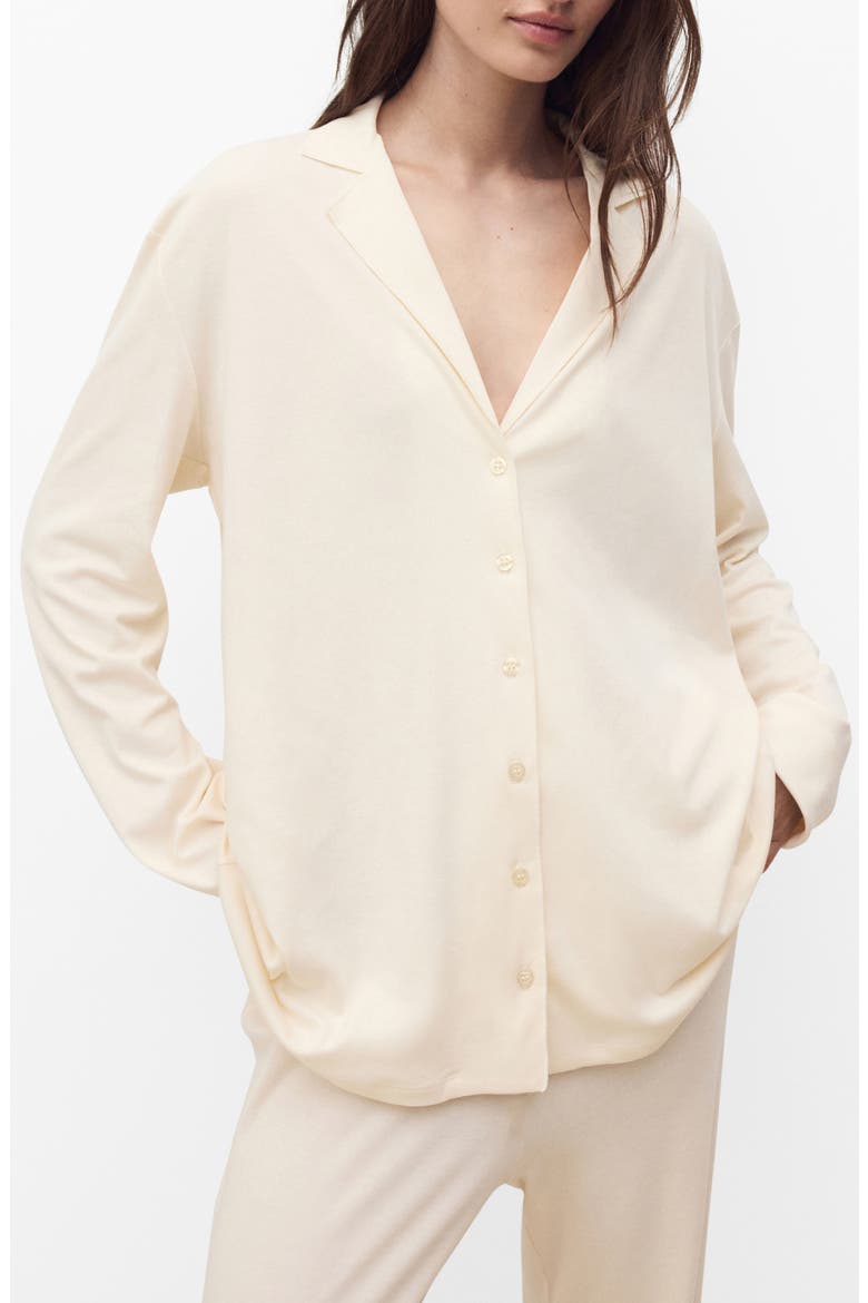 Long-Sleeve Cotton Pajama Shirt, Main, color, VANILLA
