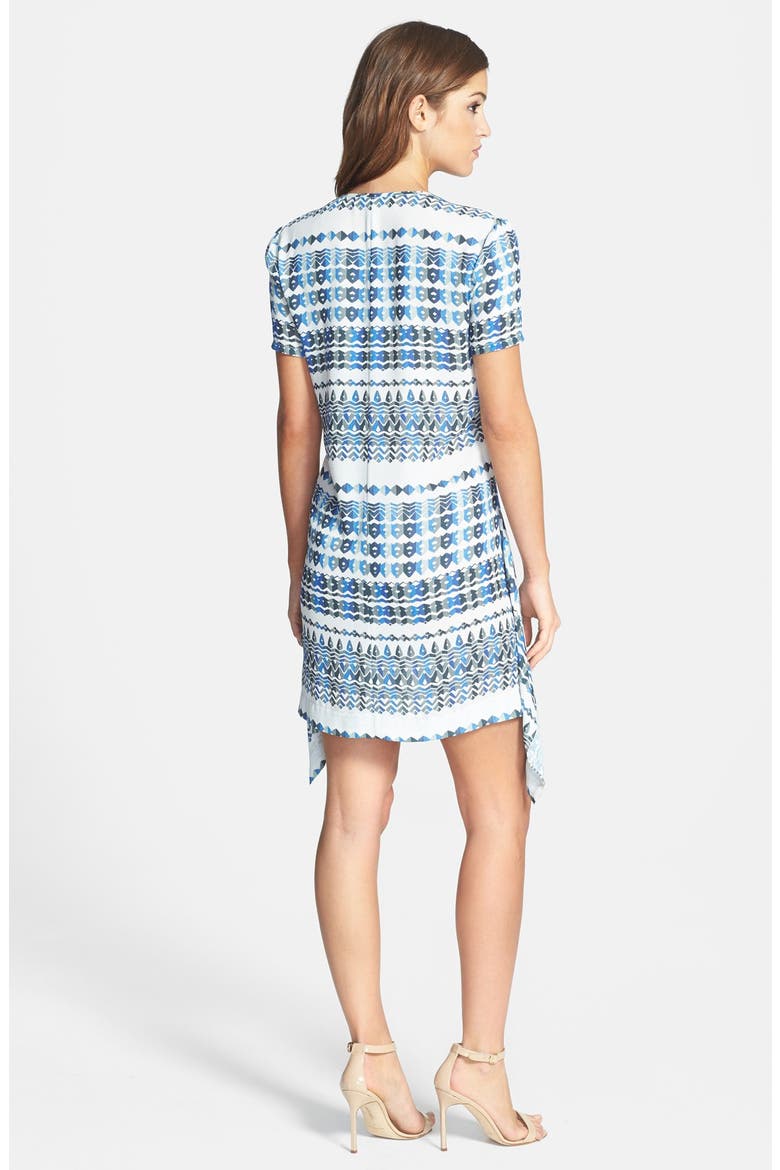 'Renae' Print Side Drape Georgette Shirtdress, Alternate, color, LARKSPUR BLUE COMBO