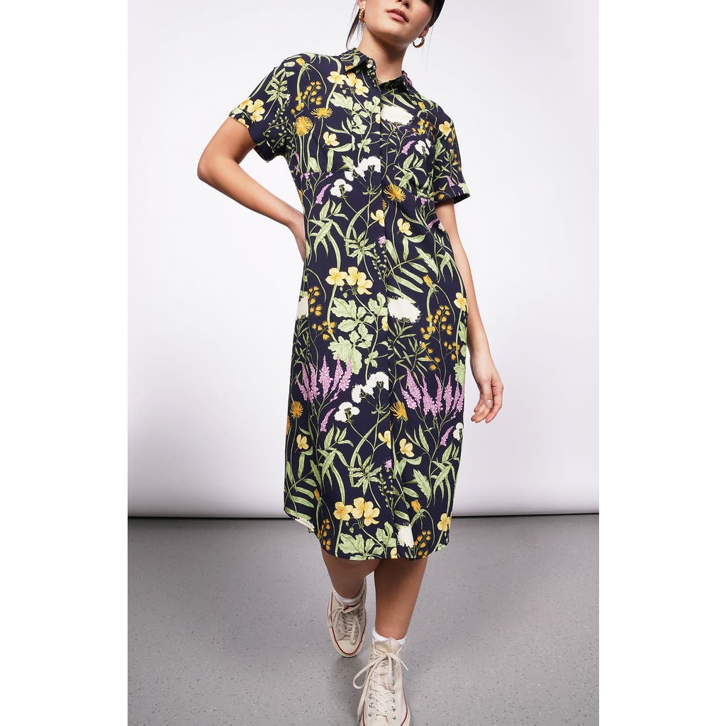 Wildfang The Empower Shirt Dress In Meadow Navy/multi