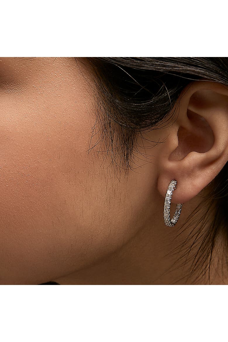 14K White Gold 2.00 Cttw Princess Diamond Inside Out Hoop Earrings, Alternate, color, White Gold