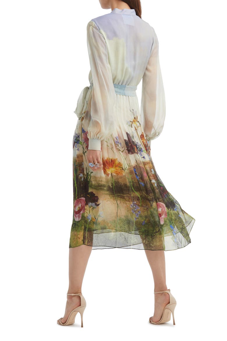 Floral Long Sleeve Silk Chiffon Dress, Alternate, color, IVORY MULTI