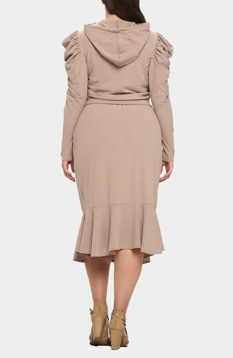 L I V D Carmen Rib Hooded Crop Top & Skirt, Alternate, color, Kahki