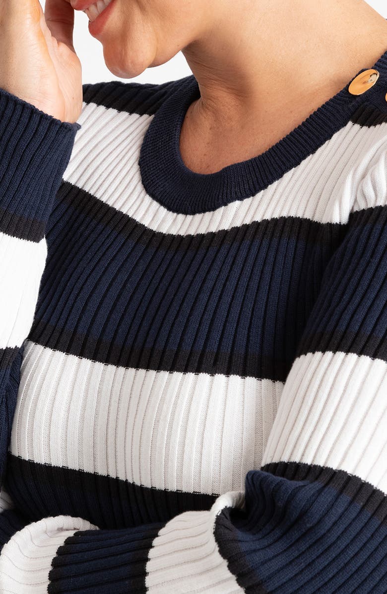 ELOQUII Button Shoulder Stripe Sweater, Alternate, color,