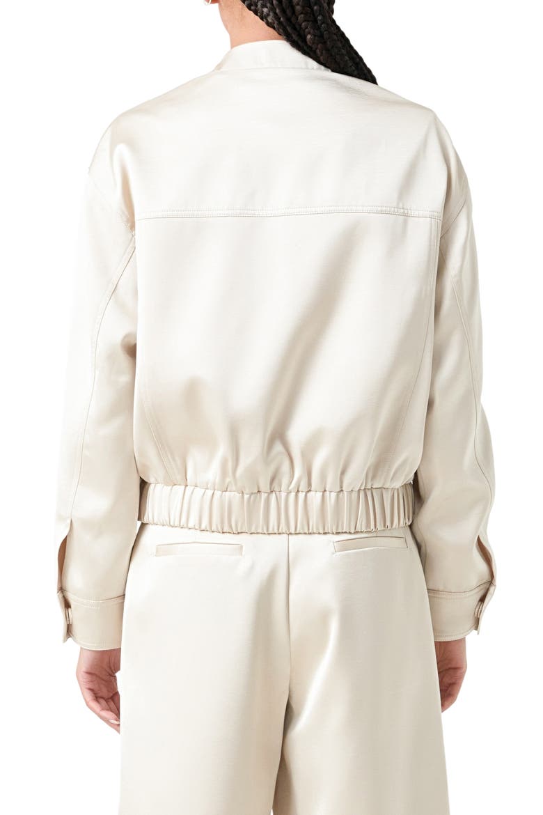 Cargo Pocket Satin Bomber Jacket, Alternate, color, CREAM