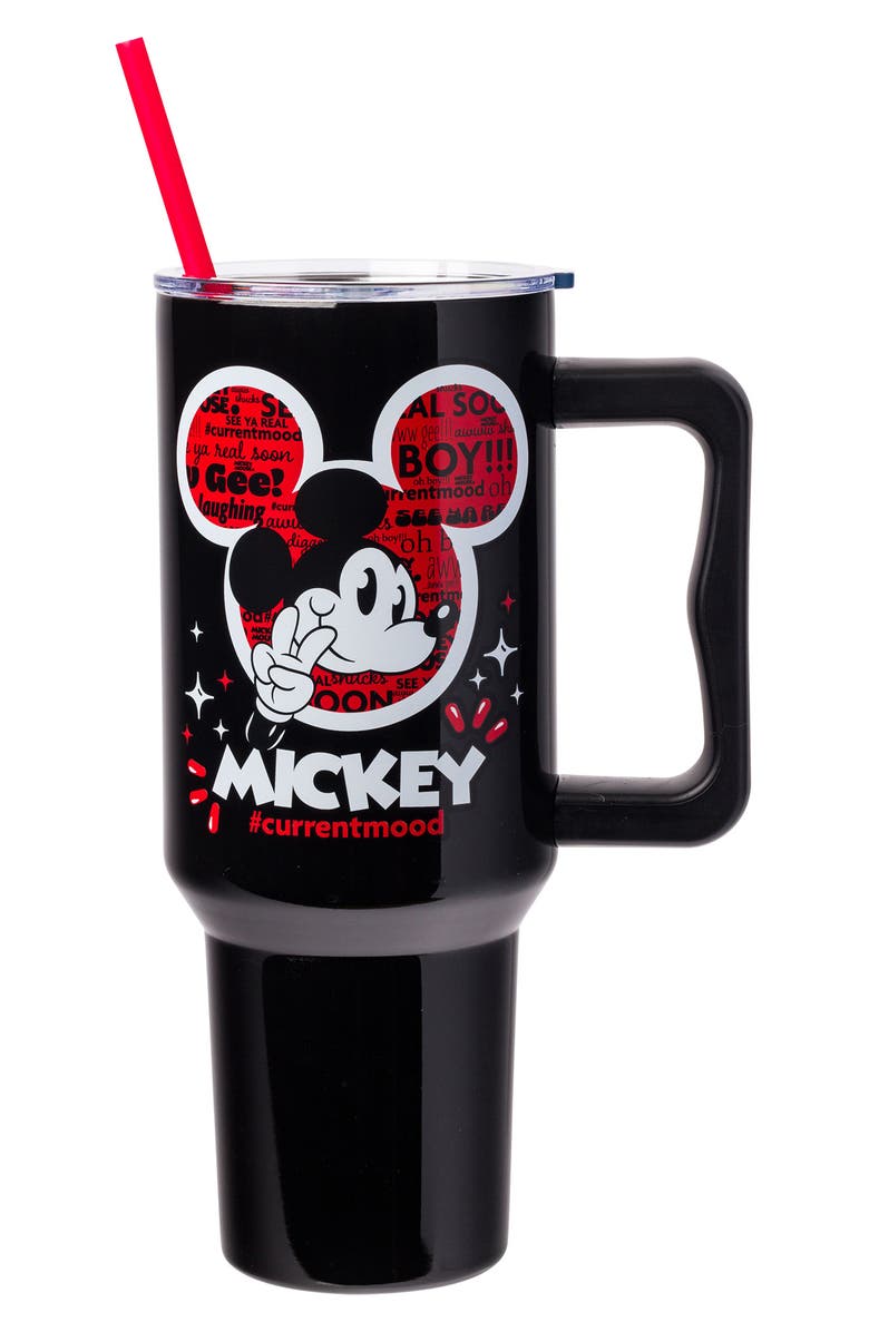 Disney x Disney Mickey Mouse 40-Ounce Travel Tumbler with Handle & Straw, Main, color, Black Multi