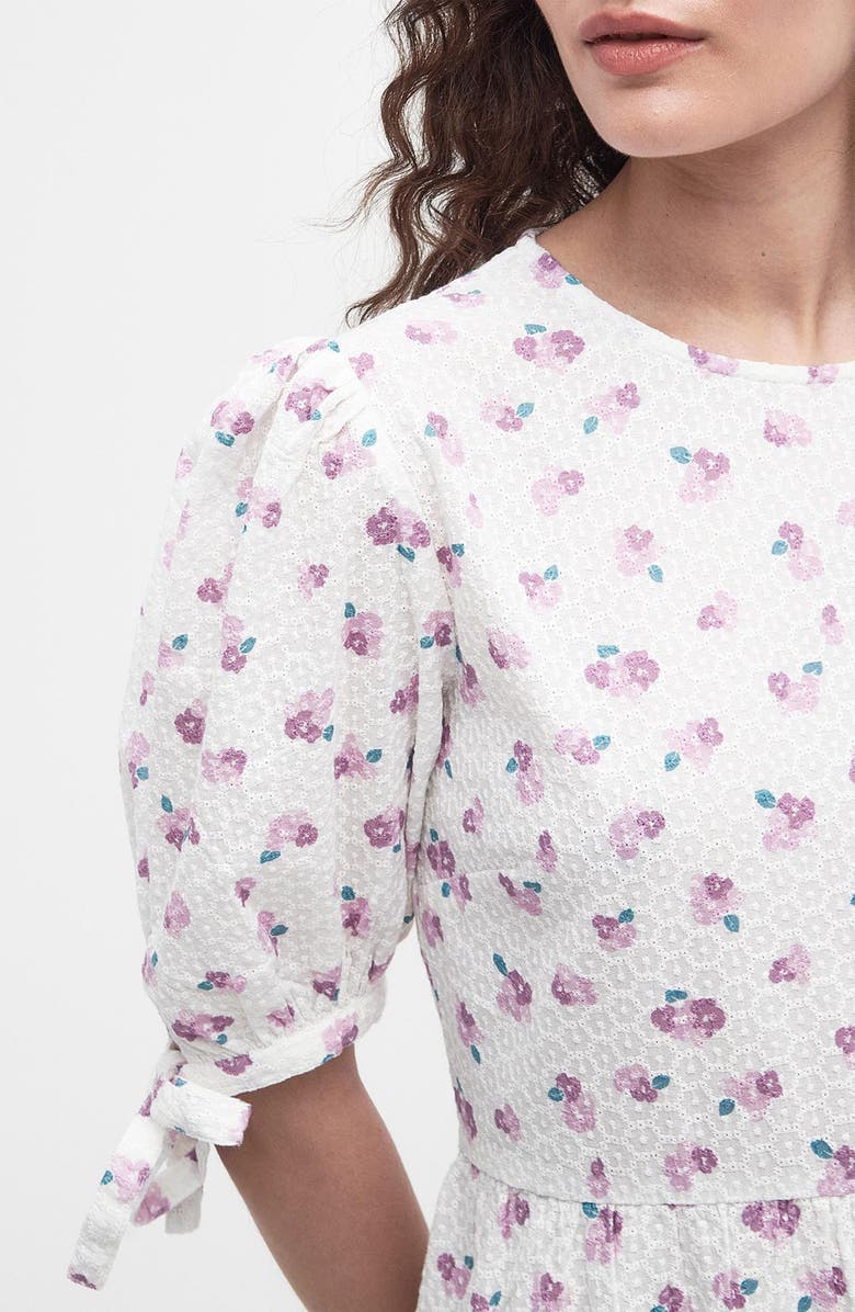 Barbour Goodleigh Floral Puff Sleeve Cotton Midi Dress, Alternate, color, White/Pink Flowers