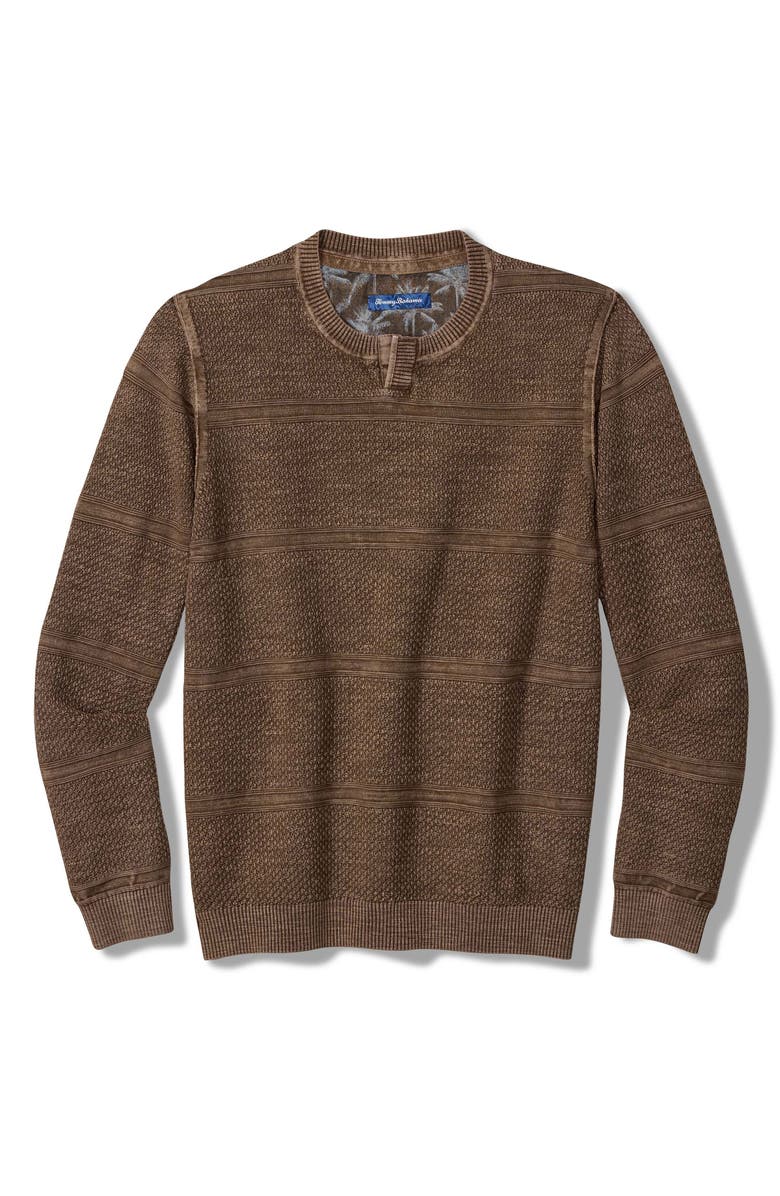 Tommy Bahama Saltwater Tide Abaco Cotton Split Neck Sweater, Main, color, Chocolate Brown