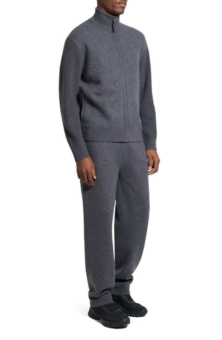 Theory Boiled Merino Wool Zip Cardigan, Alternate, color, Dark Grey Melange/ White