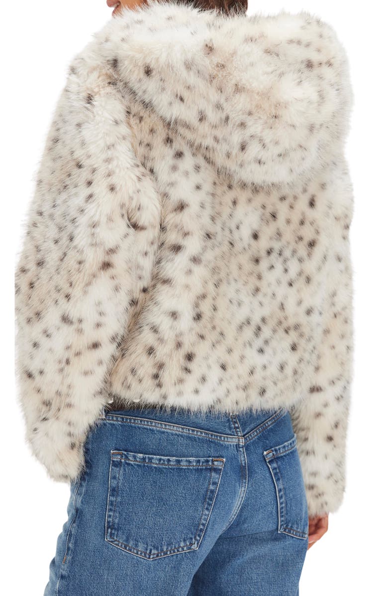 Free People Louder Pleas Hooded Snow Leopard Spot Faux Fur Jacket, Alternate, color, Snow Leopard