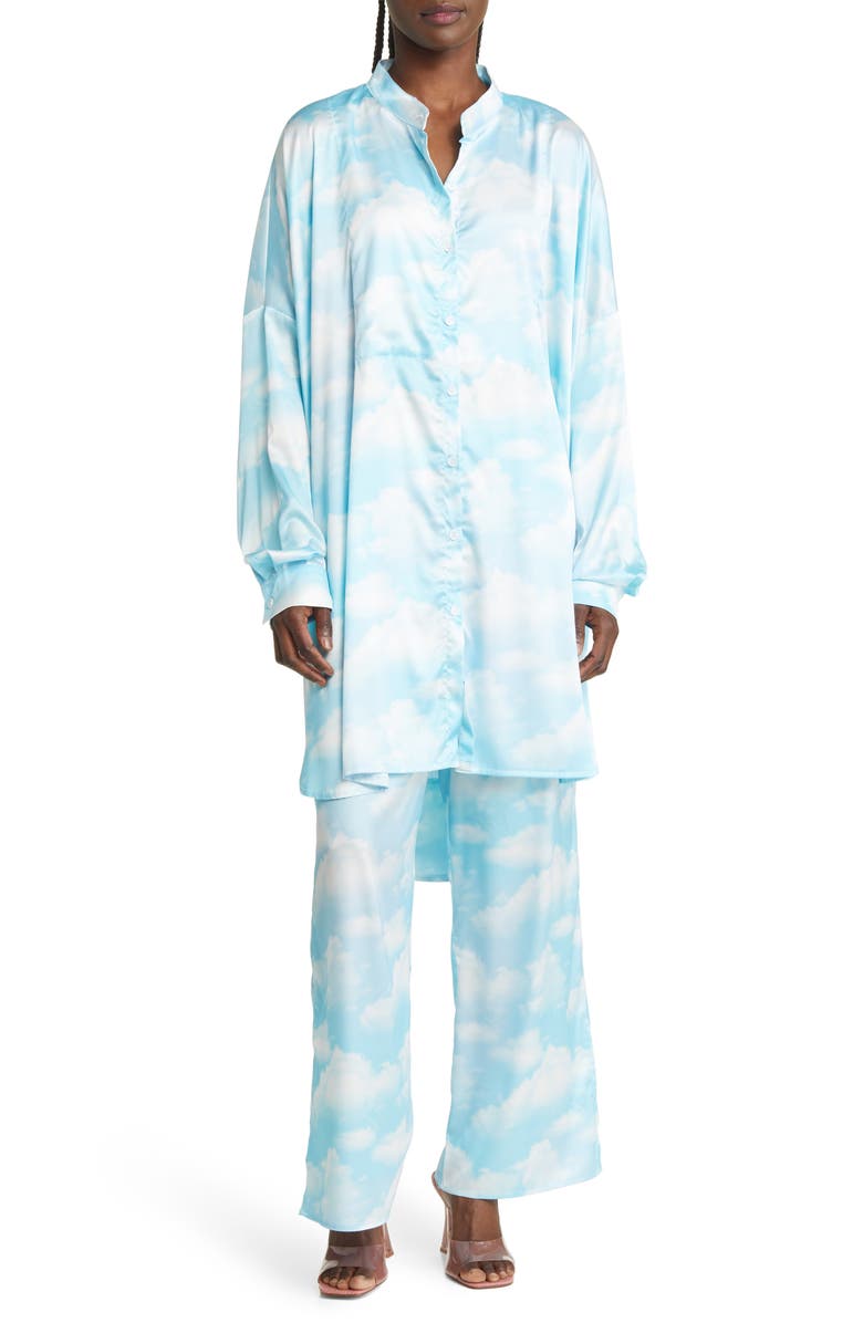 Dressed in Lala Oversize Button-Up Satin Shirt & High Waist Crop Pants Set, Main, color, 