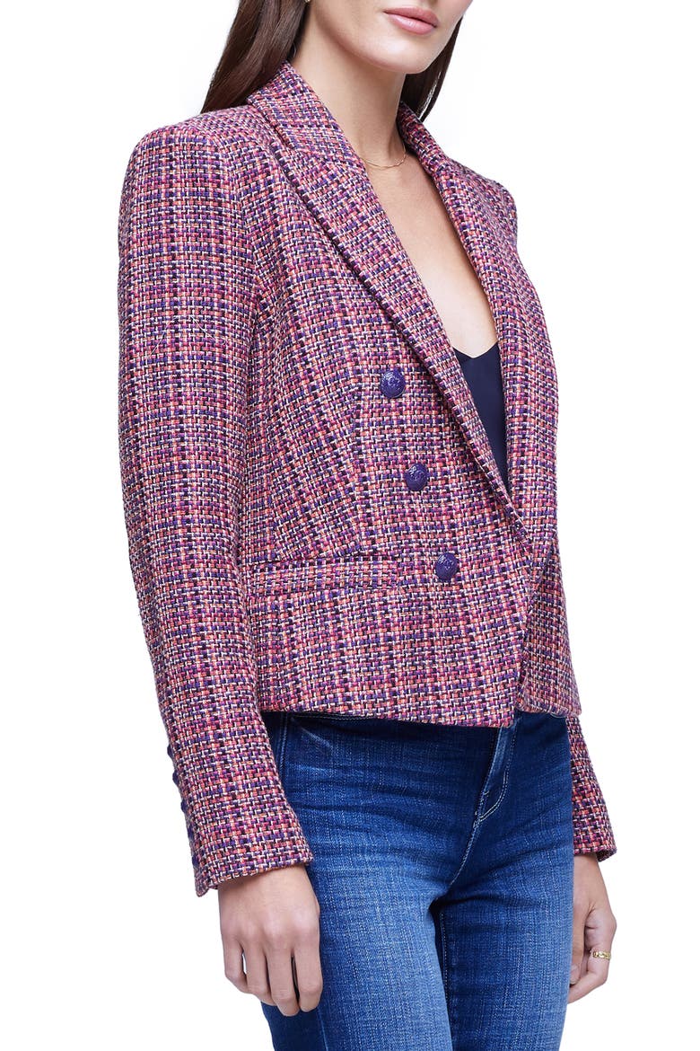 Brooke Double Breasted Tweed Crop Blazer, Alternate, color, PURPLE PINK MULTI