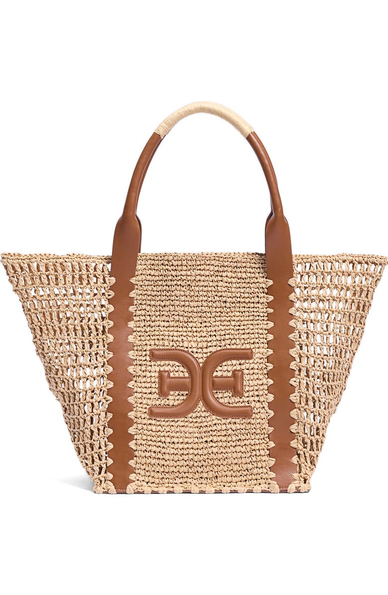 Sam Edelman Marley Open Weave Raffia Collapsible Tote Bag, Main, color, Brown Mix