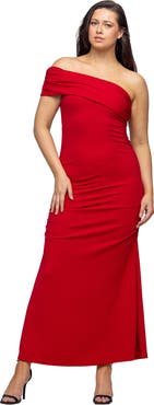 24seven Comfort Apparel Formal One Shoulder Rouched Mermaid Maxi Dress