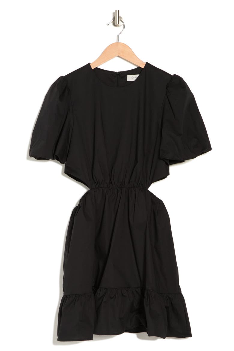 Cutout Short Sleeve Fit & Flare Minidress, Alternate, color, BLACK