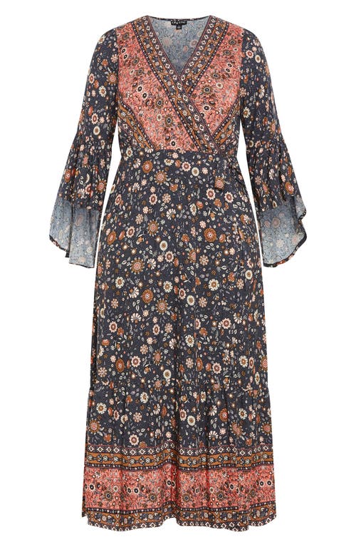 City Chic Adhara Mixed Print Long Sleeve Maxi Dress In Black