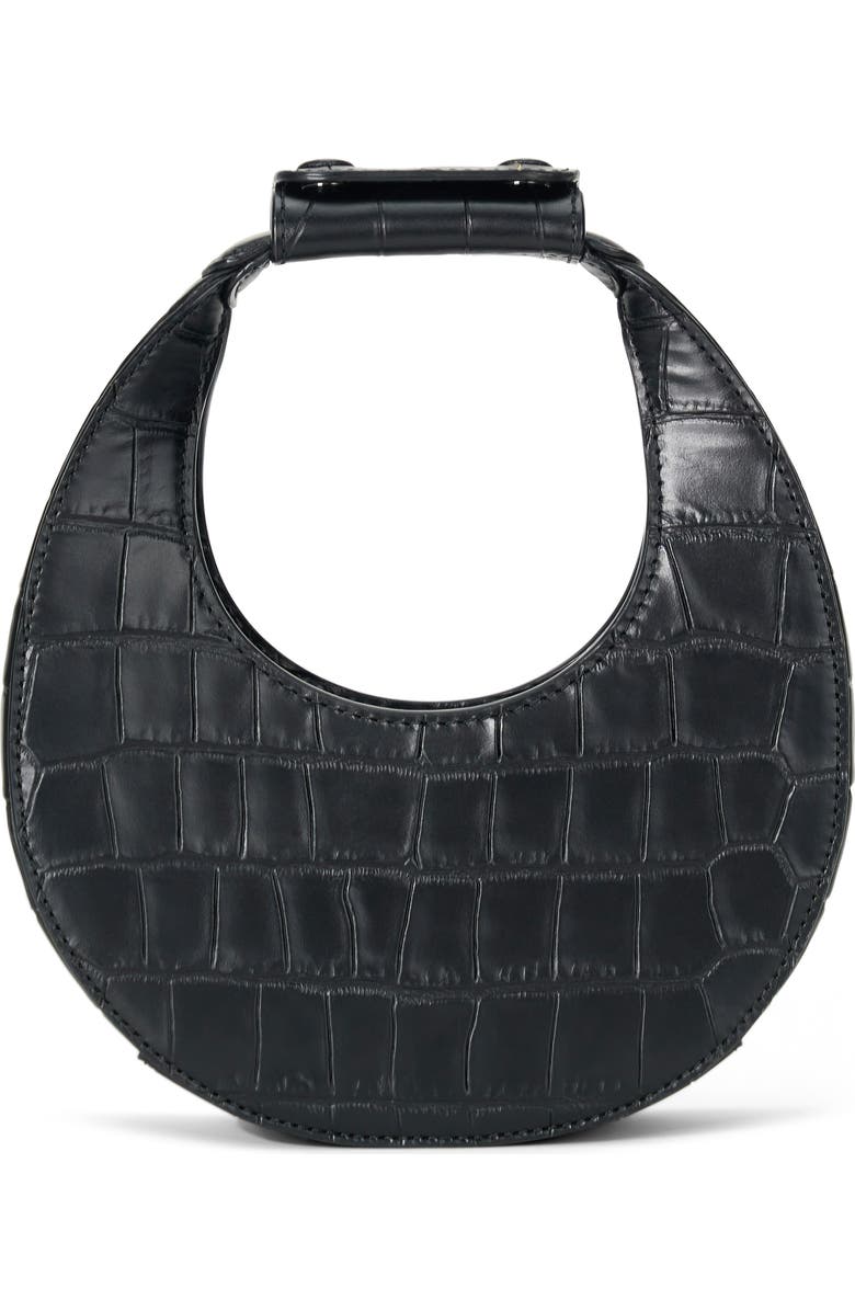 STAUD Good Night Moon Croc Embossed Leather Top Handle Bag, Main, color, Black Croco