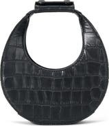 STAUD Good Night Moon Croc Embossed Leather Top Handle Bag