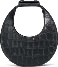 STAUD Good Night Moon Croc Embossed Leather Top Handle Bag