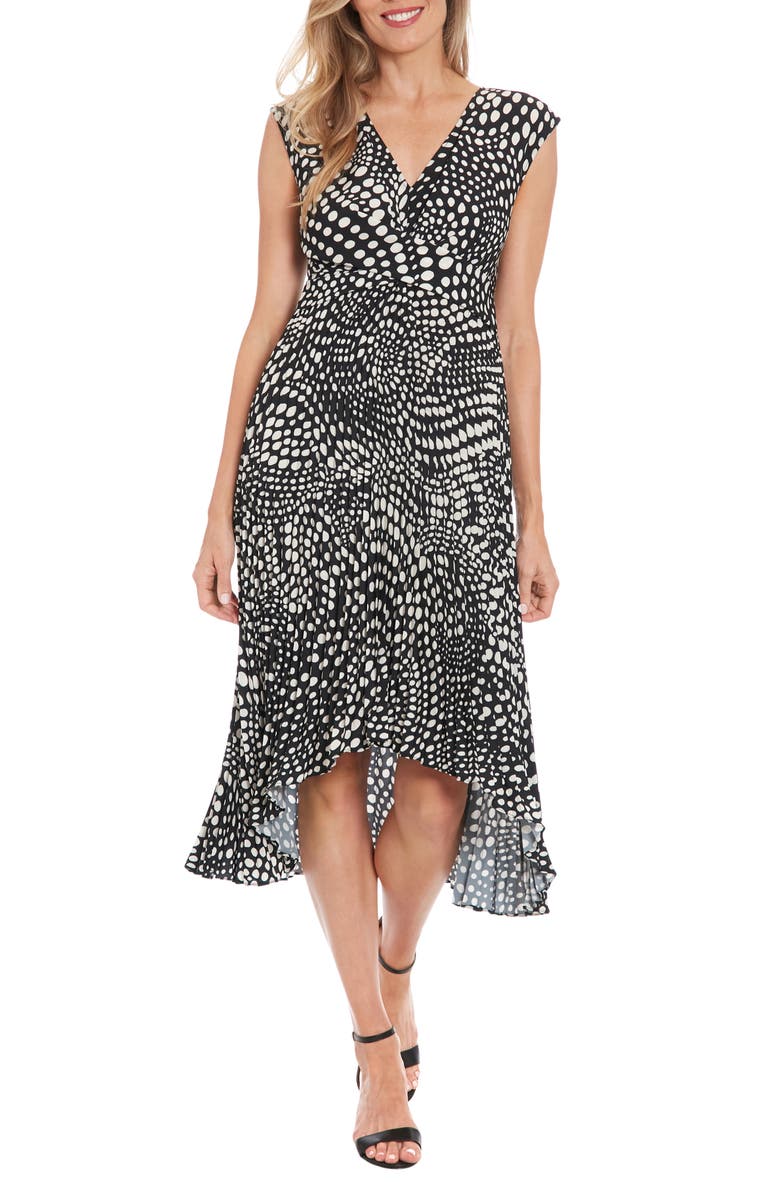 London Times Dot Twist Front Pleated Midi Dress, Main, color,