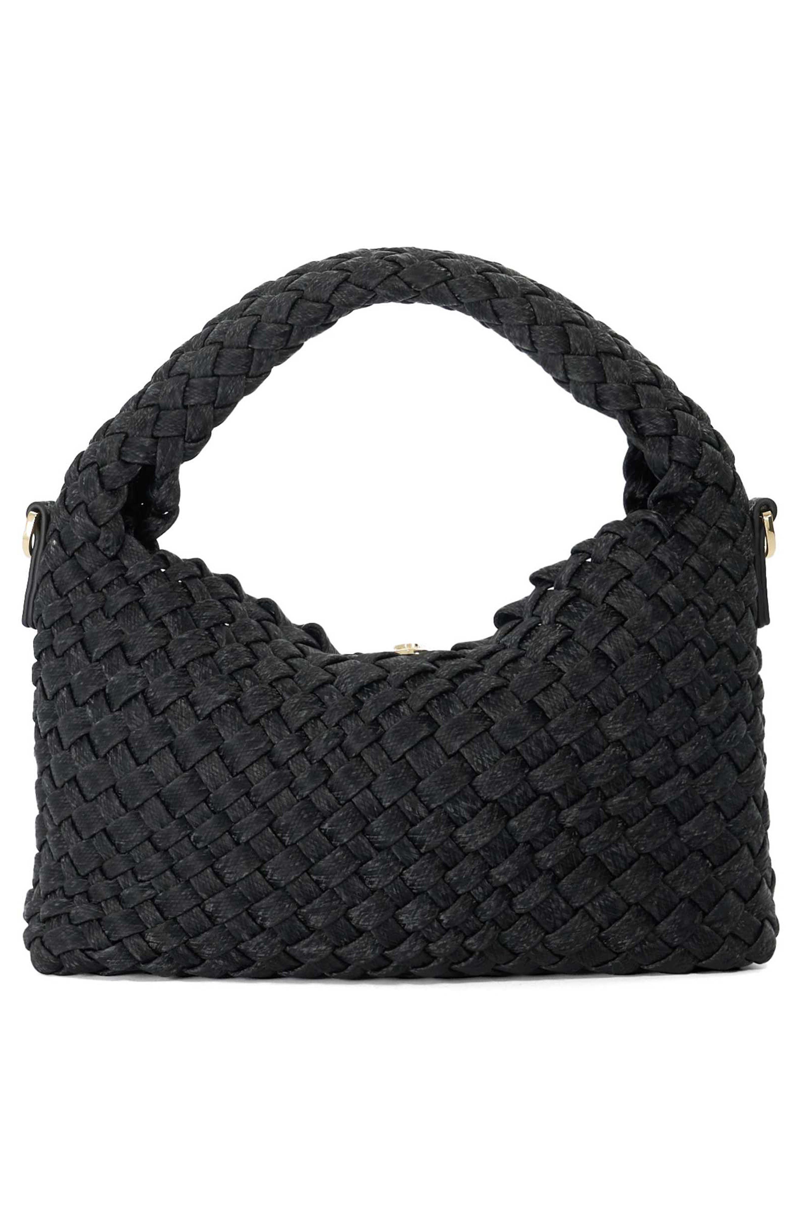 Dinkydeliberate Woven Faux Leather Mini Crossbody Bag, Alternate, color, BLACK
