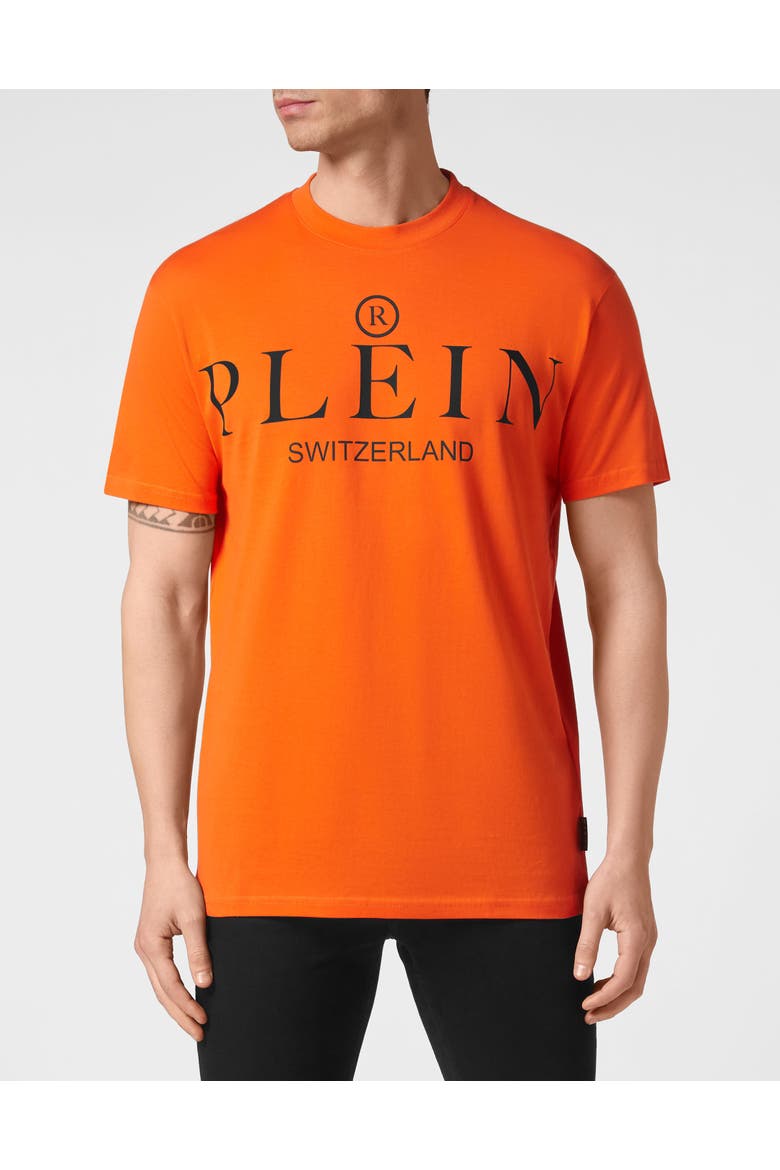Jersey T-Shirt Round Neck Ss Iconic Plein Unisex, Main, color, orange