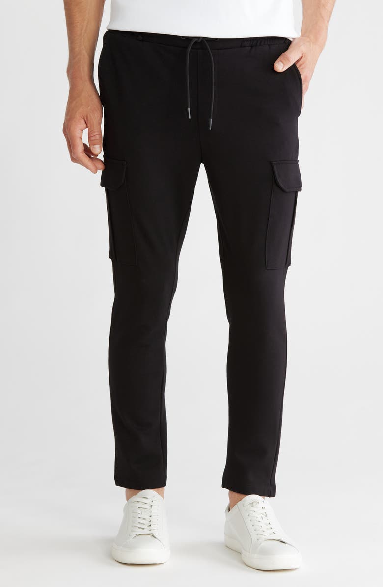 DENIM AND FLOWER Knit Pull-On Cargo Pants, Main, color, Black