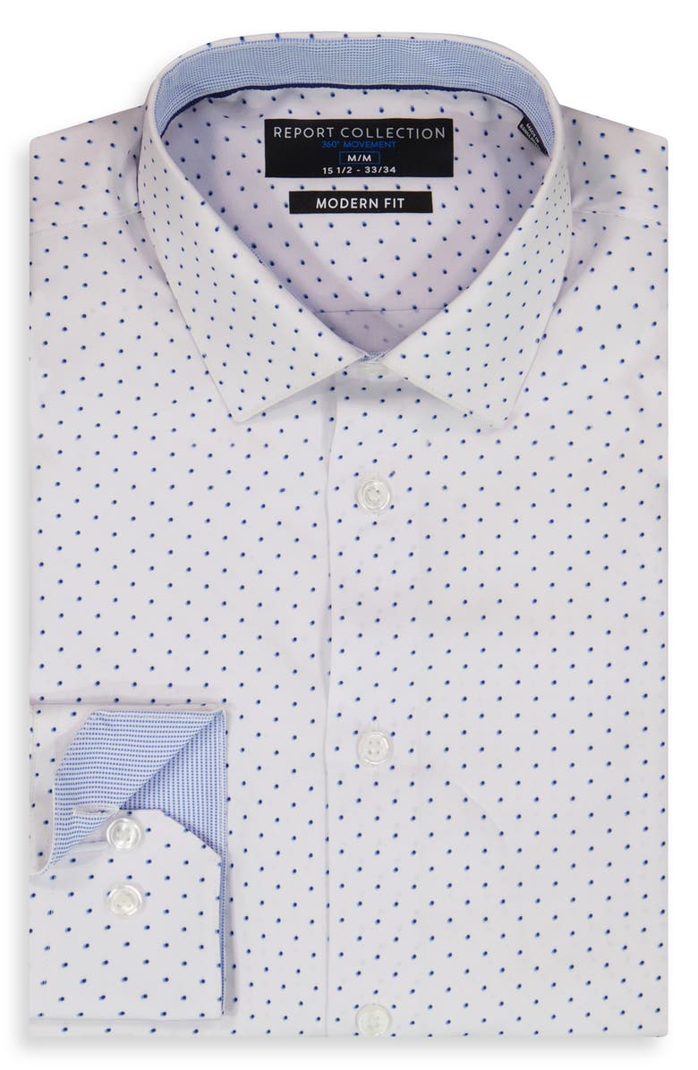 Report Collection Dot Print Slim Fit Stretch Dress Shirt, Alternate, color, White