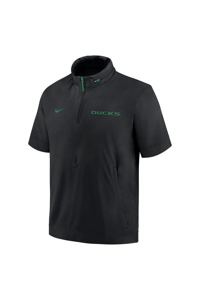 Men's Nike Black Oregon Ducks 2024 Sideline Coach Short Sleeve Half-Zip Hoodie Jacket, Alternate, color, Black