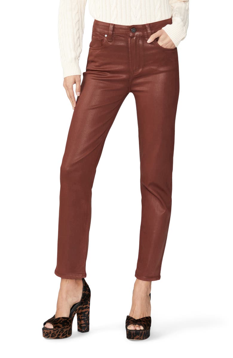 PAIGE Stella Straight Leg Jeans, Main, color, Burgundy Dust Luxe Coating