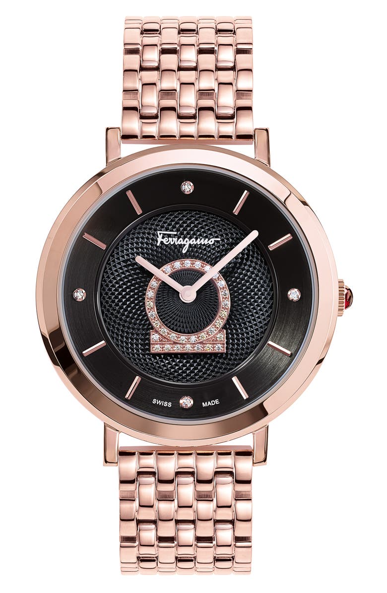 FERRAGAMO Salvatore Ferragamo Minuetto Diamond Bracelet Watch, 36mm, Main, color, 