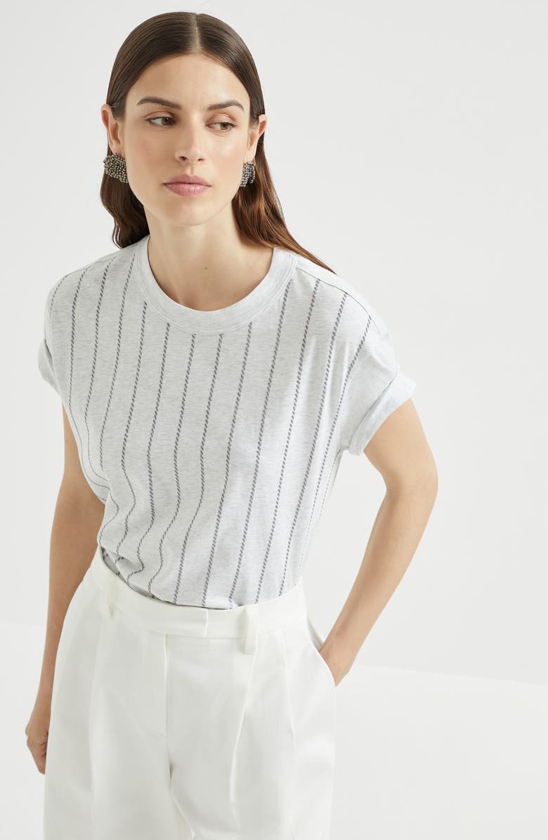 Brunello Cucinelli Dazzling embroidery T-shirt, Alternate, color, Fog