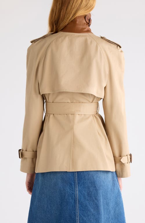 Chloé Leather-collar Double-breasted Short Trench Coat With Belt In Brown