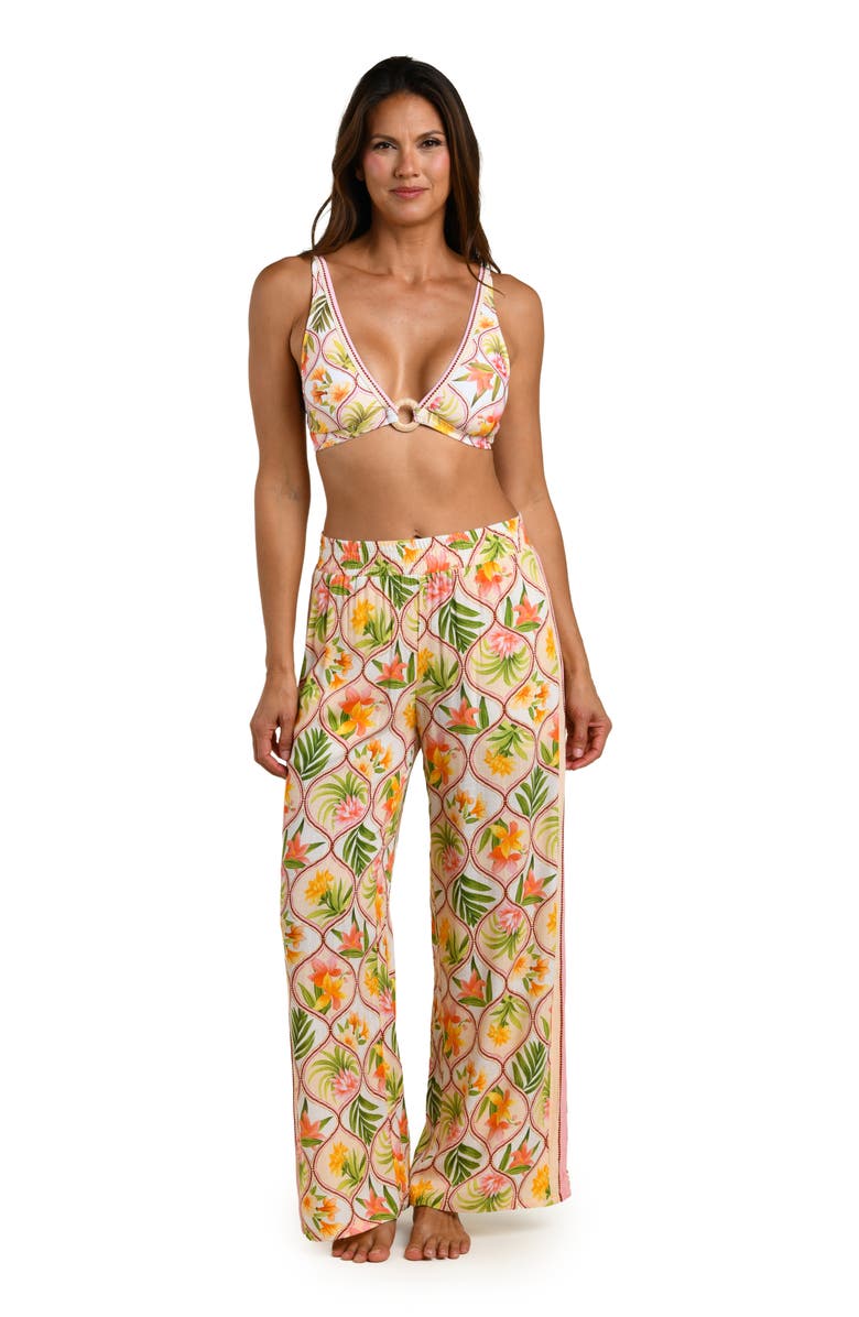 La Blanca Floral Wide Leg Cover-Up Pants, Alternate, color, White Multi