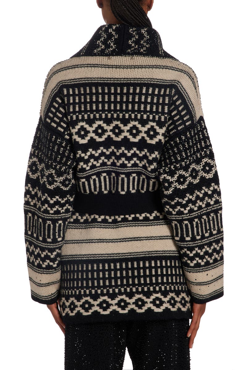 Golden Goose Studded Nordic Jacquard Wool Wrap Cardigan, Alternate, color,