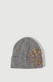 Brunello Cucinelli Cashmere ribbed beanie with whispering bloom embroidery