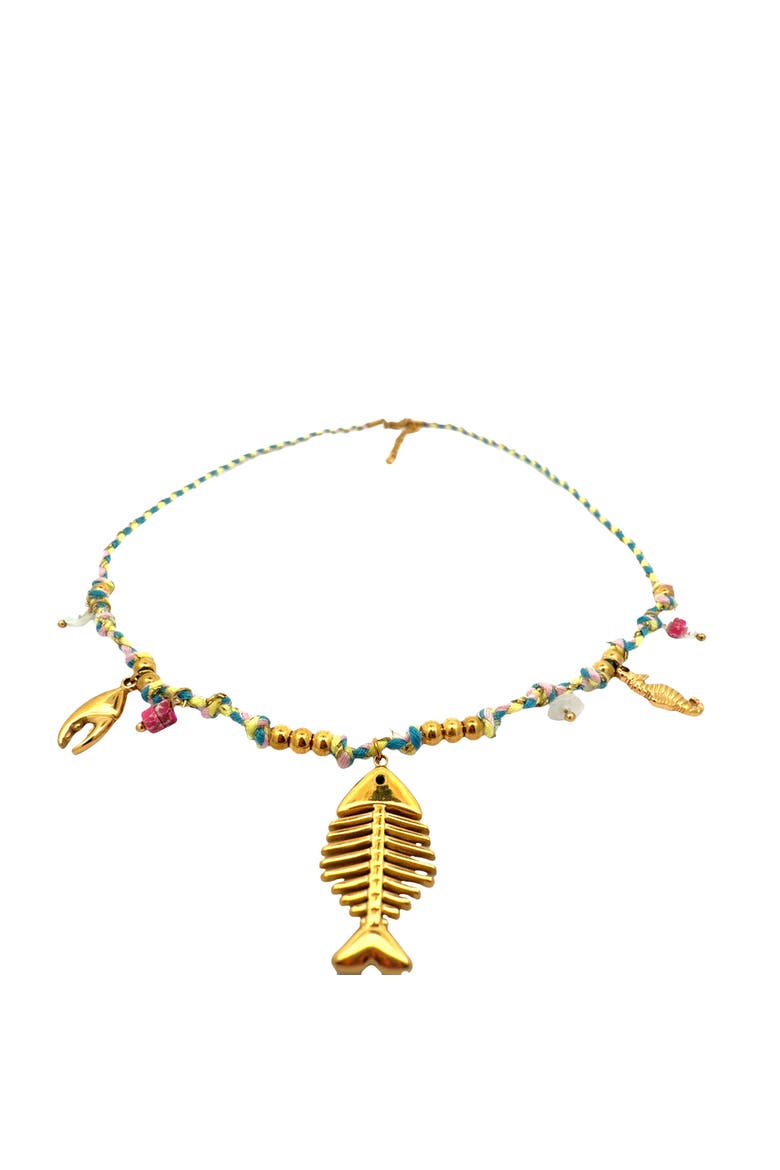 Nautical Charm Faux Pearl Station Necklace, Alternate, color, yellow