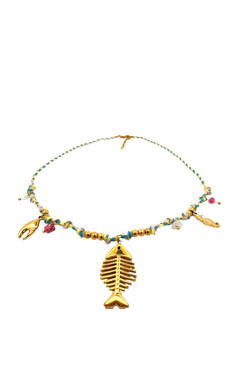 Gemini Jewelry Nautical Charm Faux Pearl Station Necklace, Alternate, color, Yellow