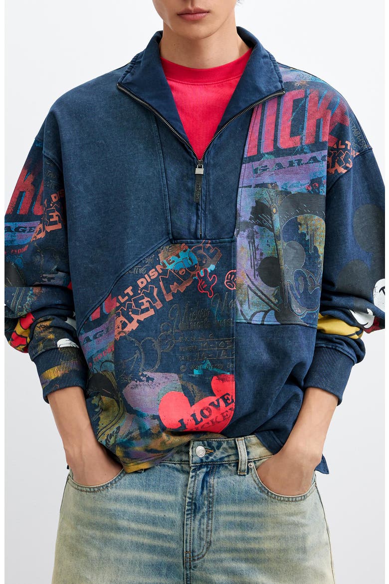 Mickey Collage Sweatshirt, Main, color, NAVY BLUE