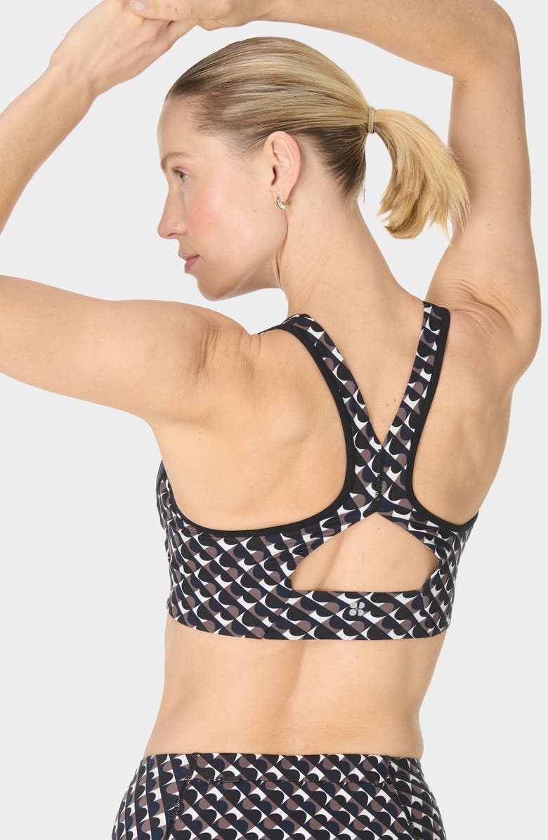Sweaty Betty Power Geo Print Side Stripe Sports Bra, Alternate, color, Black Bauhaus Print