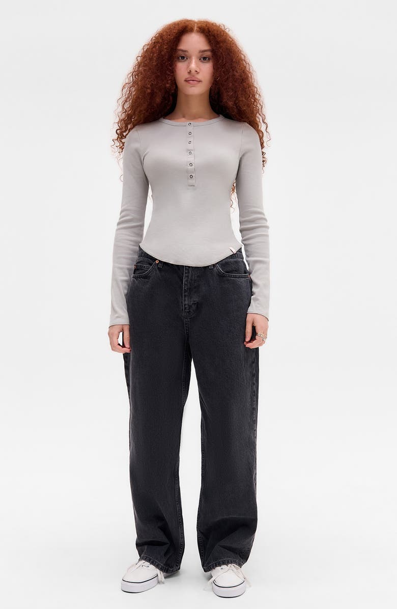 BDG Urban Outfitters Drake Popper Cotton Henley, Alternate, color, Grey Marl