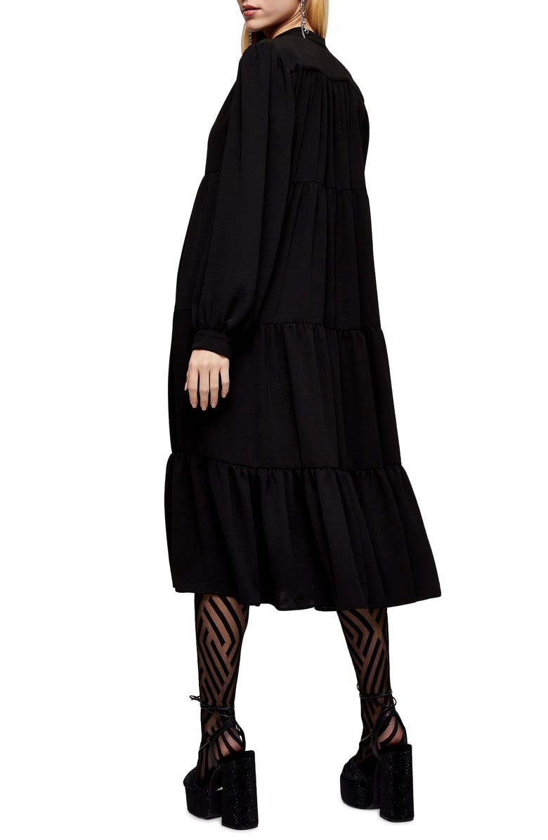 Topshop Tiered Tie Neck Chuckon Long Sleeve Midi Dress, Alternate, color, 