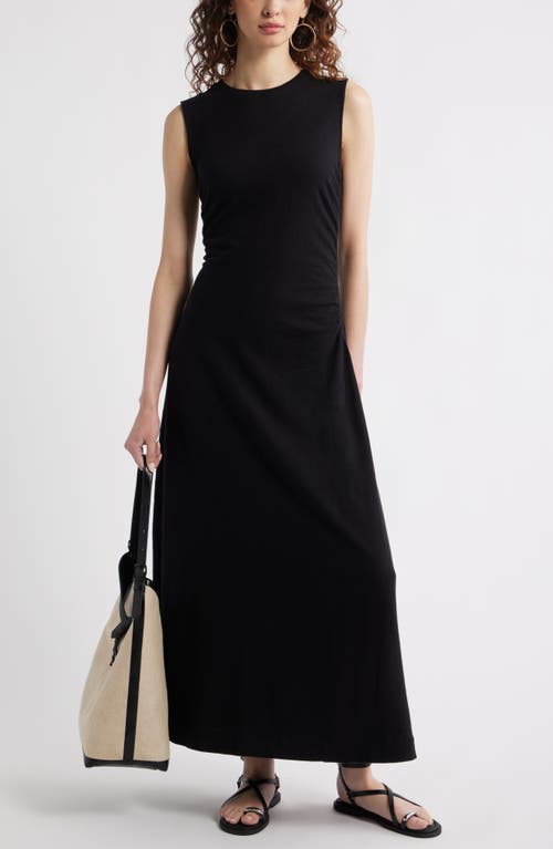 Treasure & Bond Side Ruched Cotton Maxi Dress In Black