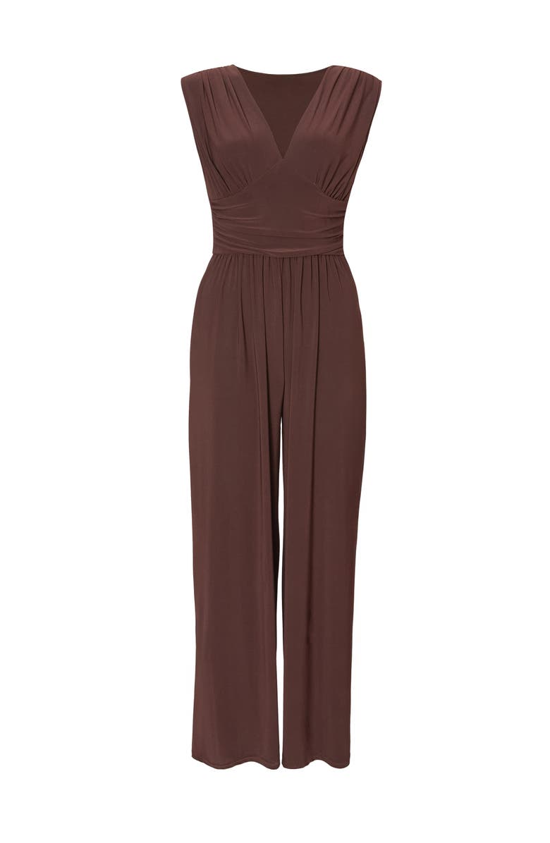QUIZ Ity V-Neck Ruched Detail Jumpsuit, Alternate, color, Brown