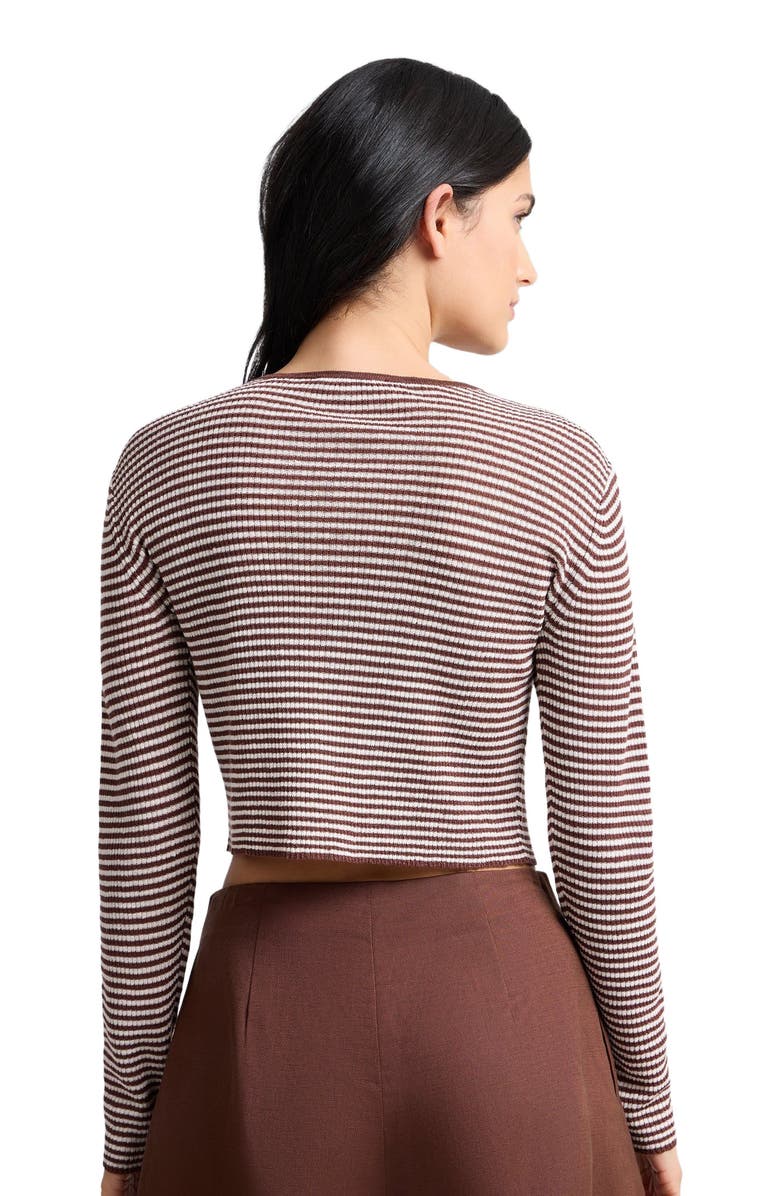 Onia Rib Linen Cardigan, Alternate, color, Brown/Egret