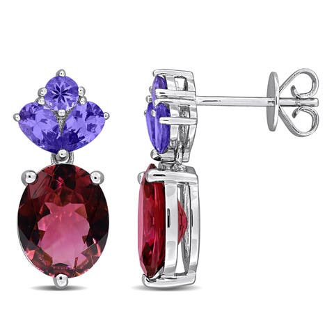 Pink Tourmaline & Tanzanite Drop Earrings 14K