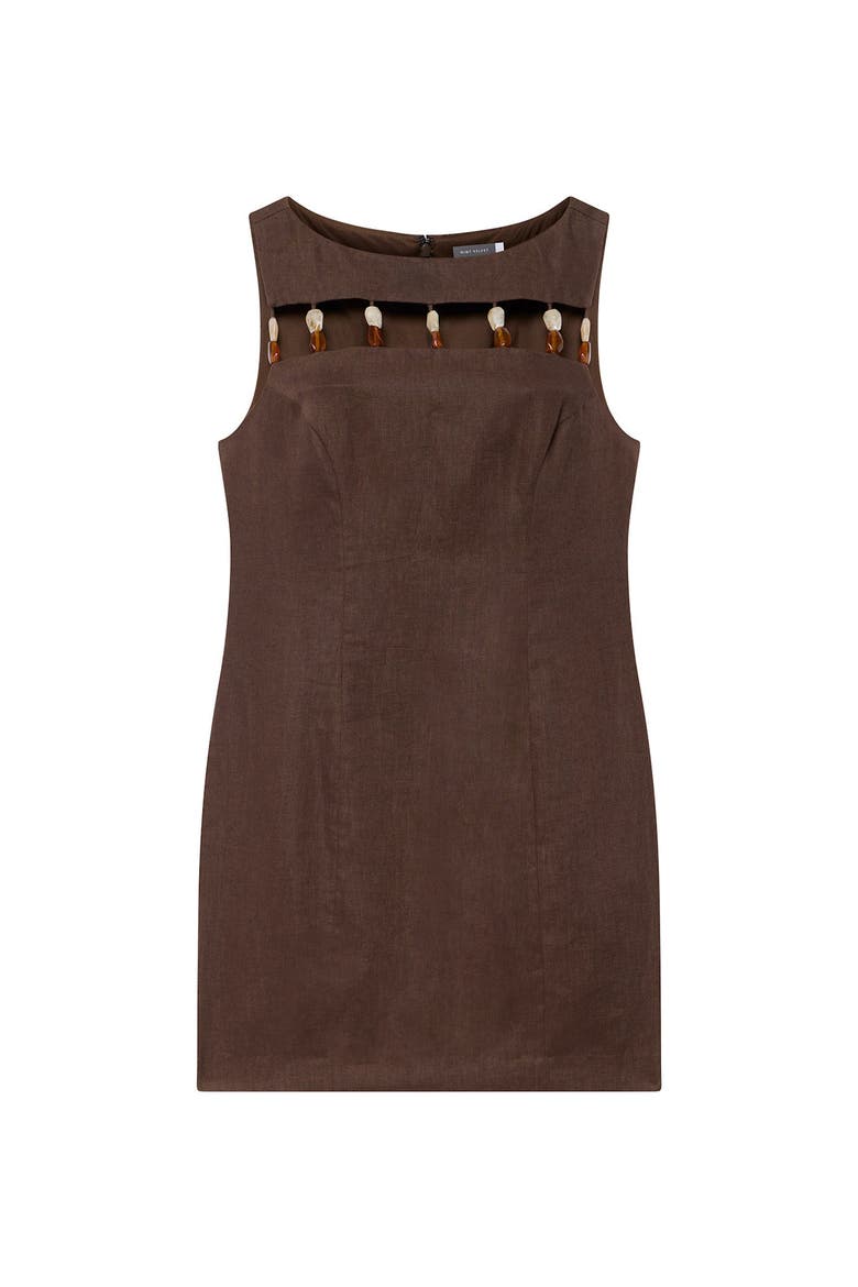 Linen Beaded Mini Dress, Alternate, color, Brown