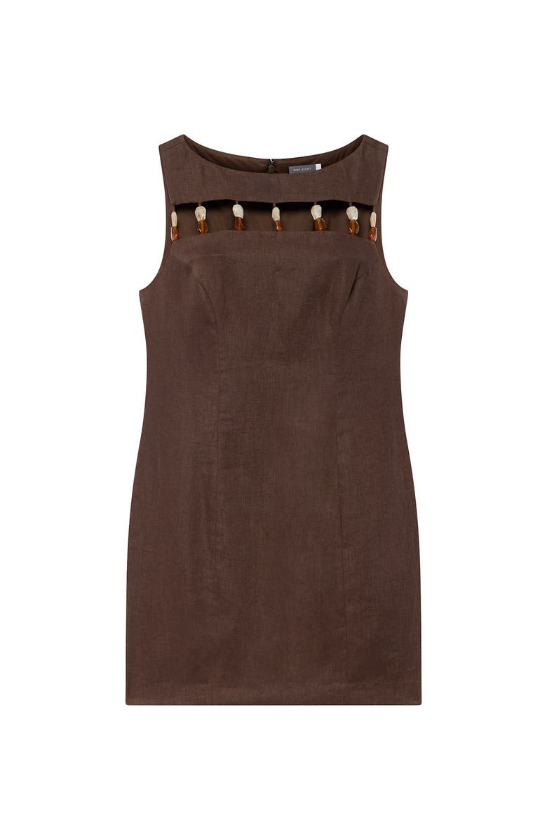MINT VELVET Linen Beaded Mini Dress, Alternate, color, Brown