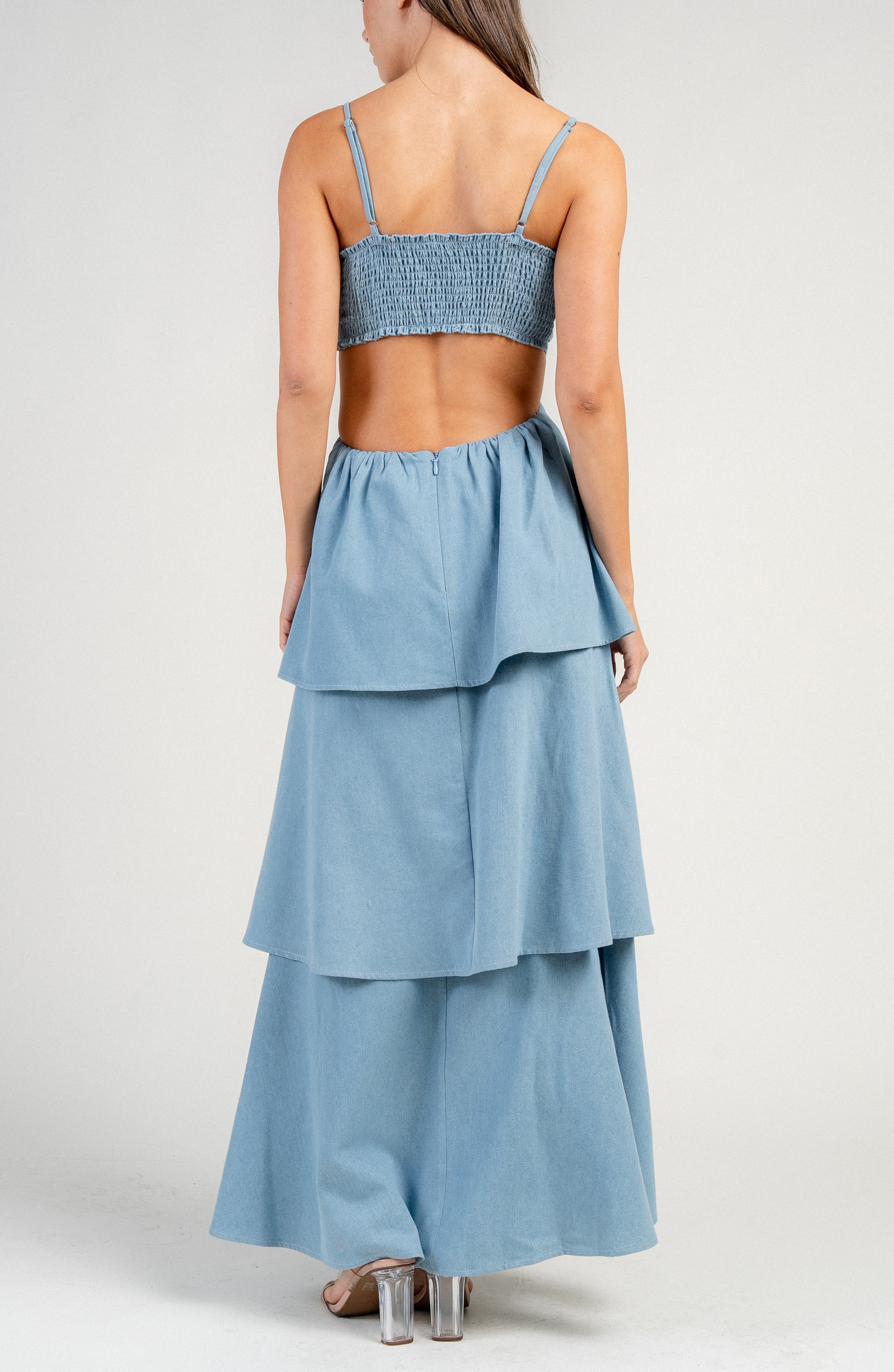 Tiered Cutout Denim Maxi Dress - image 2